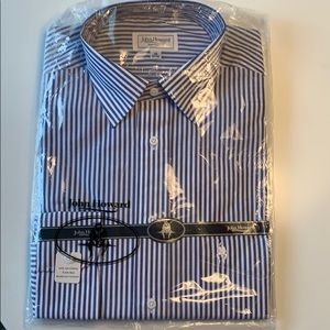 New blue and white striped long sleeve dress shirt